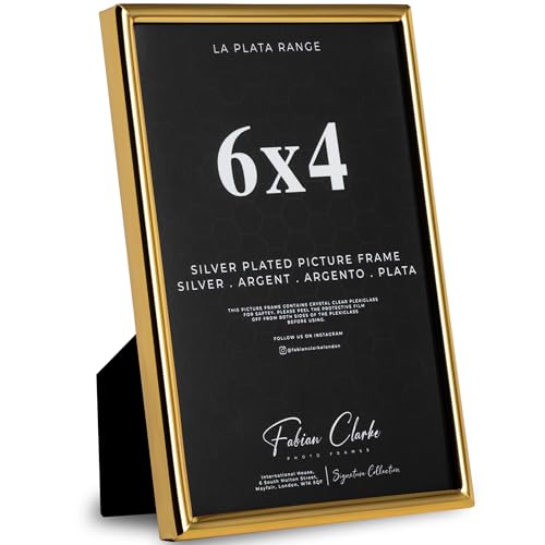 Gold Photo Frame Picture Frame Plain Metal Golden Finish and Tarnish Protected for Wedding Picture or Family Photos (6x4)