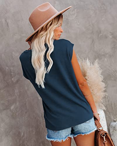 Womens Cap Sleeve Summer Tops Trendy Tank Tops Floral Print Lace V Neck Loose Fit Shirts #TOP1