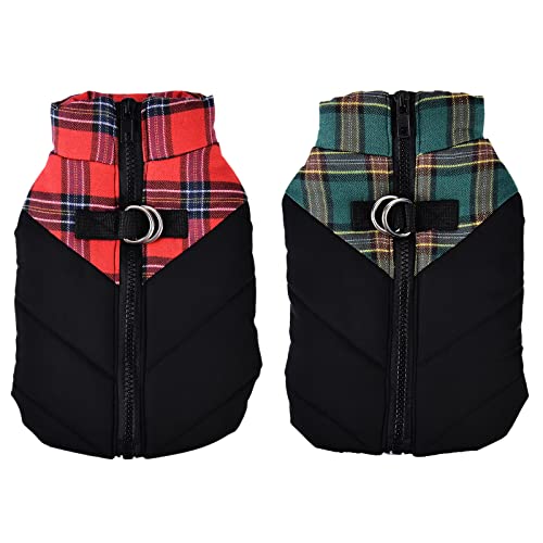Dog Winter Coat, Kosiyi Dog Jacket Plaid Dog Vest With D Leash Hook Waterproof Cold Weather Dog Clothes Pet Apparel For Small Medium Dogs And Cats (X-Small Bust 11.02") #TOP6