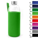 StillRich® Trinkflasche 1l oder 500ml Glasflasche, geeignet als Sport Trinkflasche oder Wasserflasche für unterwegs, bruchsicher, auslaufsicher und BPA frei für Kinder und Erwachsene