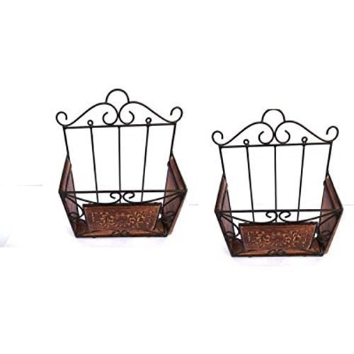 Worthy Wooden & Iron Magazine Holder/Rack Shelf with Hand Carving Work Set of 2 (Size - Lxbxh - 11X4X15 Inches)-picture-21