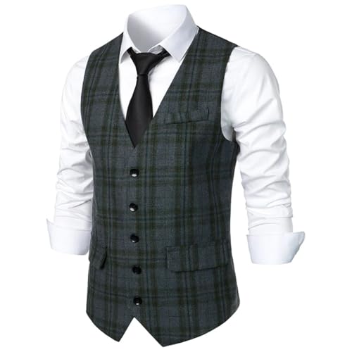 Men’S Formal V-Neck Tweed Herringbone Waistcoat Single Breasted Slim Fit Business Dress Suit Vests For Wedding3