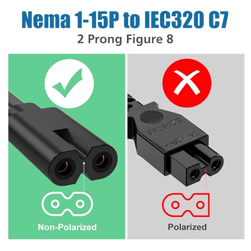AGVEE 12ft TV Power Cord, Concise I-Shaped IEC C7 UL Listed 2-Prong AC Power Cable IEC C7 C8 Compatible with Samsung LG Sony Insignia Apple TV LCD LED, Vizio Roku JBL Partybox, Black - Thumbnail 2