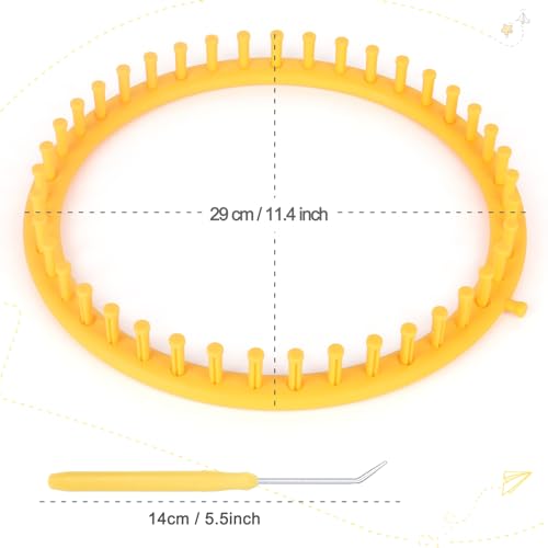 Image of Katech Round Knitting Looms Set 29 cm Diameter Yellow Plastic Weaving Looms Scarf Hats Making Tools DIY Crocheting Handmade Craft Kit with a Crochet Hook and Needle for Knitting Lovers (Yellow)