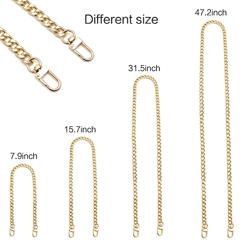 Image of 7.9 inch DIY Iron Flat Chain Belt, Handbag Replacement Belt, Shoulder Belt, Wallet Chain Belt, Metal Buckle, Gold 4 Pcs, 7.9 /15.7 /31.5 /47.2 inch
