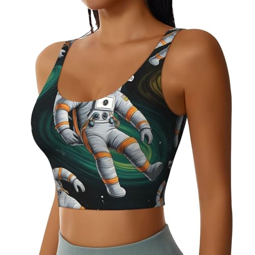 Women Girls Summer U-Shaped Back Sports Bras Elastic for Space Funny Astronauts Athletic Tops with Pads Quick Dry Sportswear for Workout Training