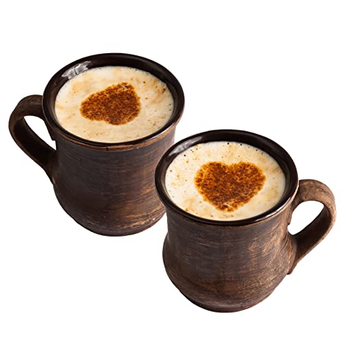 2 Handmade Clay Potbelly Coffee Mugs - Earthenware 5oz -