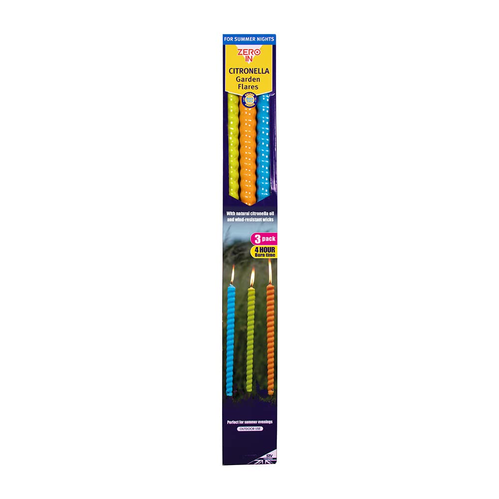 Zero In Citronella Garden Flares - Beach Party - 3-Pack, Scented, Colourful, 96cm, Natural, Repels Mosquitoes, For Gardens and Patio Areas