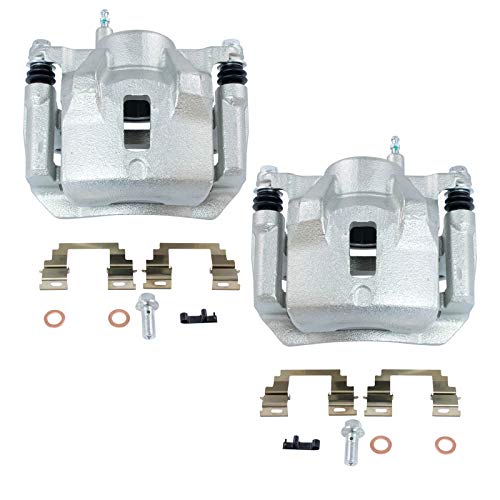 Image of TRQ Front Driver and Passenger Side Brake Caliper Set Caliper Brackets Hardware Compatible with 03-08 Toyota Corolla 03-08 Matrix 03-08 Pontiac Vibe