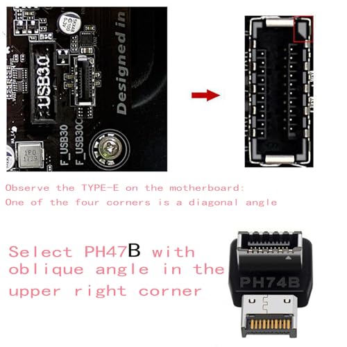 Image of 90 Degree Right Angle USB Type-E Adapter, USB Type E Connector for Motherboard Internal Header(A+B)