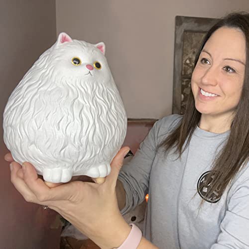 Image of Winsterch Ceramic Piggy Bank, White, Cute Cat Money Bank for Kids & Adults | 7.49 x 5.9 Inches, Large Capacity, Combines Educational and Decorative Functions, Saving Box Coin Bank Gift for Girls