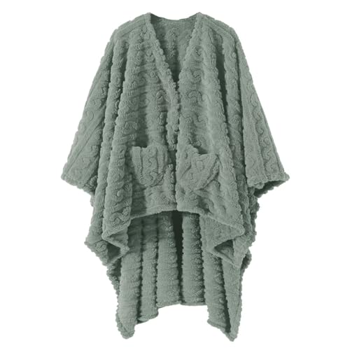 Wearable Blanket Poncho Cape Wrap for Adult, Cozy Sherpa Fleece Pocketed Shawl TV Throw Blankets for...