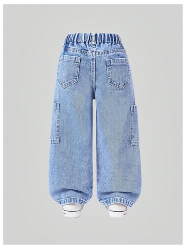 Verdusa Toddler Girl's Floral Wide Leg Denim Pants Streetwear Drawstring Waist Jean Cargo Pants2