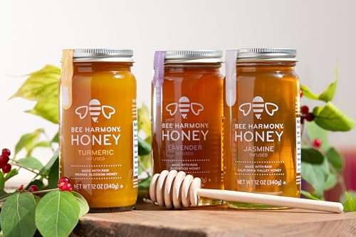 Bee Harmony Floral Infused Raw Honey Variety Pack, (Lavender, Jasmine, and Turmeric), 12 OZ each - Image 3