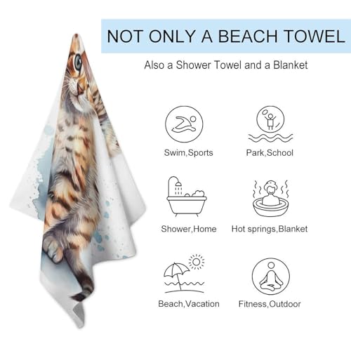 Serviette de plage Bengale aquarelle 130x80cm microfibre