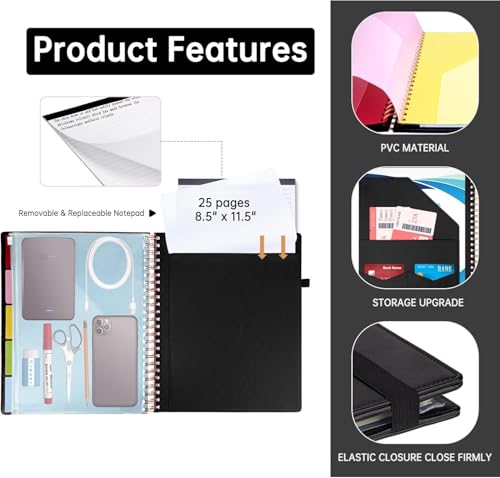 Image of HAUTOCO Leather Clipboard Folio, Spiral Organizer with Notepad & Storage