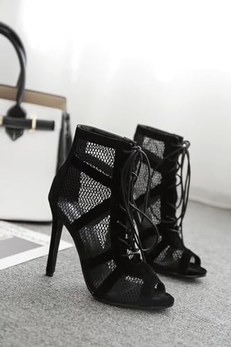 Fashion Sommer Mesh Booties Peep Toe High Top Sandals Cross Strap Sexy High Heel Sandals Pumps Lace-up Peep Toe Sandals4