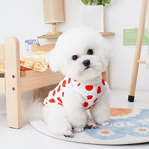 Small Dog Dress Harness,Pet Vest Exquisite Hemming Printing Soft Comfortable Wear Round Neck Dress Up Thin Cute Summer Cat Dog T-Shirt Blouse Home Supply Red S #TOP6