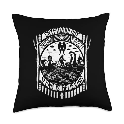 Cryptid Gifts For Men Women Kids! Sasquach Ufo's. Cryptozoology Bigfoot Loch Ness Mothman and Aliens Cryptid Throw Pillow, 18x18, Multicolor