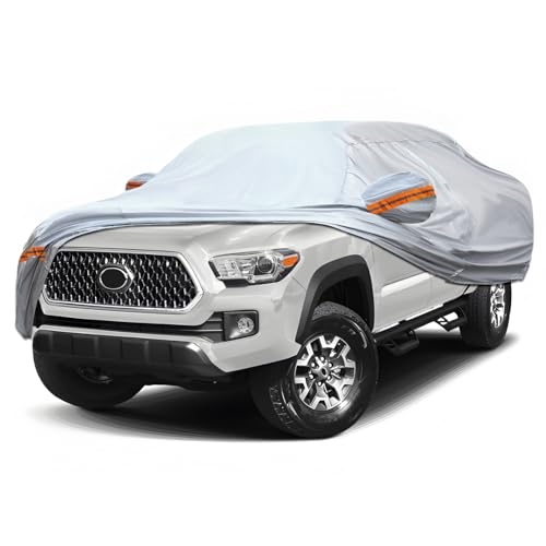 Image of Car Cover, Fit for 180 inch-206 inch Length Pickup Truck, 6-Layer All-Weather Waterproof, Universal in All Seasons, Snow Prevention, Rainproof, Acid Rainproof, Sunscreen, Orange Reflective Strip