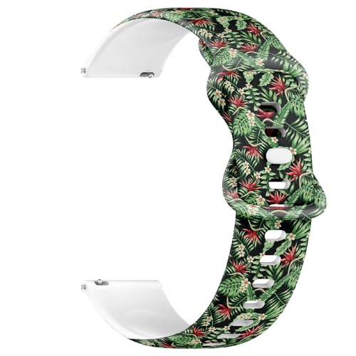 Compatible with Garmin Fenix 7/7 Pro, Fenix 6/6 Pro, Fenix 5/5 Plus, Epix (Gen2) / Epix Pro (Gen2), 22mm Sport Watch Band (Tropical Plants Leaves Flowers Frangipani) Silicone Soft Strap