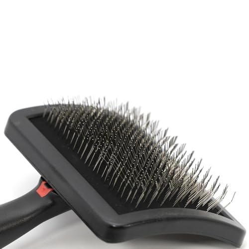 Image of Jeffers Pet Dual Level Pin Universal Slicker Brush for Dogs, Cats & Small Pets - Curved Grooming Brush with Long & Short Pins for Shedding, Detangling, Finishing - Remove Mats & Dead Coat - Large