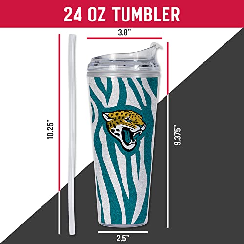 Image of Rico Industries NFL Football Glitter 24oz Acrylic Glitter Tumbler with Hinged Lid, Officially Licensed Double Wall Tumbler with Straw