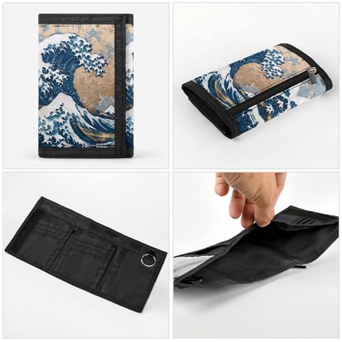The Great Wave of Kanagawa Art Trifold Wallets Slim Coin Purse Card Holder Durable Money Clip for Women Men 5