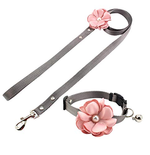 zhbotaolang Conjunto de Collar de Corbata con Correa para Mascotas - Perro Gato Caminar Correr Tracción Cuerda Cachorro Gatito Preparación Vacaciones Fiesta Boda con Flores Pequeña Campana Rosado
