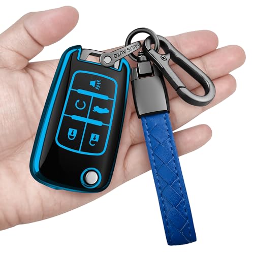 Coque de clé Chevy anti-choc bleue à 5 boutons pour réparer une télécommande Chevrolet usée