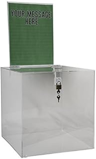 Clear-Ad - Acrylic Donation, Ballot, Raffle or Suggestion Box with Lock and Removable Sign Holder - Plastic Comment or Compaint Container - Plexiglass Multipurpose Box with Slot - Clear (12x12)