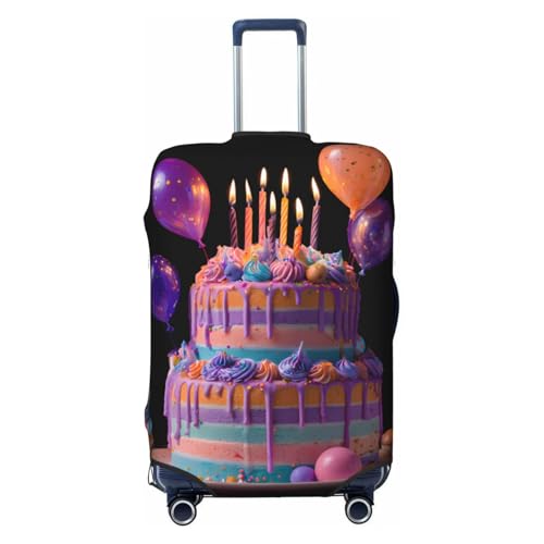 Happy Birthday Big Cake Elastic Travel Luggage Cover, Washable Spandex Suitcase Protector, Anti-Scratch Fits 18-32 Inch