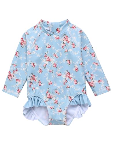 Image of VAENAIT BABY Girls One-Piece Swimsuit, UPF 50+ Long Sleeve Rash Guard, Ruffle Swimwear Infant & Toddler for 0-2 Years