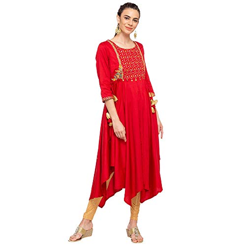 Image of Rangriti Womens Round Neck Embroidered Kurta