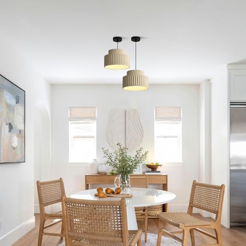 Magiroz 1-Light Nordic Modern Pendant Lighting Vintage Hanging Light Fixture Retro Colorful Single Pendant Lights Kitchen Island Light Ceiling Hanging over Island with Cream Yellow Resin Shade MPL33-W