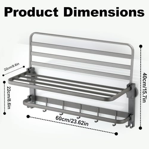 Image of Story@Home 24 Inches No Drill Towel Holder in Bathroom | Self Adhesive Towel Rod for Bathroom with Hooks | Foldable 90 Suction Cup Bathroom Aluminium Finish Towel Rack - No Drill Towel Stand - Black