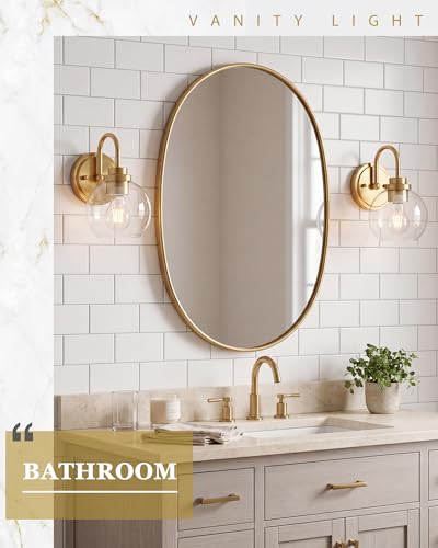 Image of Brushed Gold Wall Sconces Set of 2 with Globe Clear Glass Shade | Modern design, hardwired, E26 socket, suited for bathroom mirror side, bedside, hallway, or entryway, AD-22280-1W2-GD