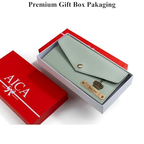 Image of AICA Personalized Name & Charm Leather Womens Wallet (Mint Green) | Customized Gifts for Women Girls | Gifts for Women | Wallet for Woman | Diwali Gifts | Wallet for Women | Corporate Gifts for Staff