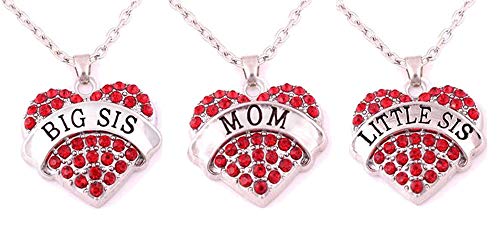 Image of Crystal Heart Necklaces Set Mom Big Sis Middle Lil Sister