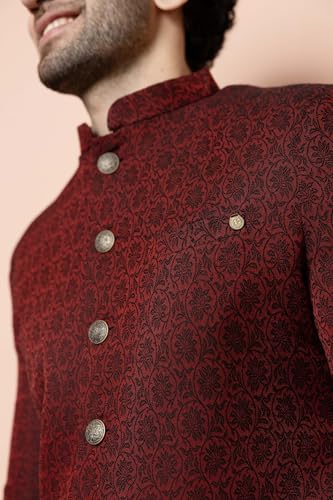 Men's Jacquard Floral Indowestern Sherwani Pajama/Dhoti Set – Regular Fit, Mandarin Collar| Ethnic Festive Wear3