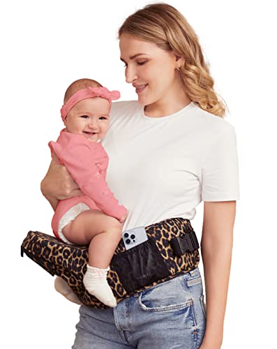 Image of Hip Baby Carrier, BABYMUST Toddler Hip Carrier for Baby Child Infant with Adjustable Long Waistbands, Various Pockets, and Ergonomic No-Slipped Seat Perfect for 8-66lbs All-Seasons Leopard