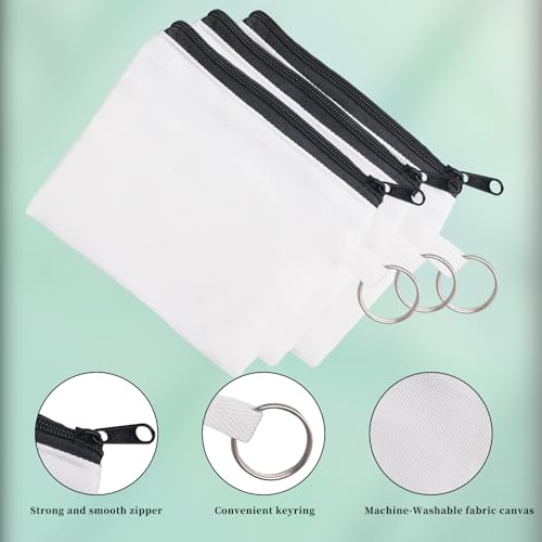 32 Pieces Sublimation Coin Purse Zipper Canvas Pencil Pouch Canvas Cosmetic Organizer Bag Pouch Portable Blank Cosmetic Pouch DIY Craft Bag for Organizing Women Travel Vacation Supplies(White)3