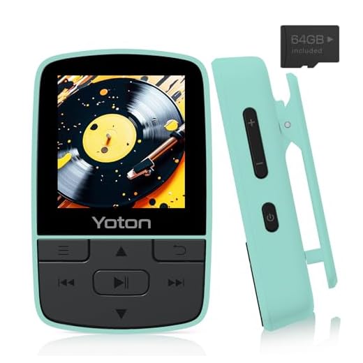 YOTON MP3 Player with Bluetooth 5.2, 64GB Storage, Mini Size, HiFi Music, with Sports Clip, Independent Volume Control, FM Radio, Includes Headphones (Green)