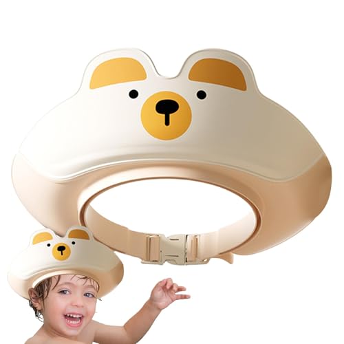 Sombrero de baño para niños pequeños, gorros de ducha para niños pequeños, Cartoon Bear Shape Shampoo Visin para niños, Tapas de baño de champú de champú plegable ajustable para proteger la oreja de l