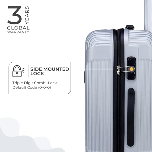 Image of ACEPACK Brampton 56 cms Silver Hard Sided Cabin Size Luggage Trolley Bag for Travel Suitcase with 8 Spinner Wheels for Men and Women,