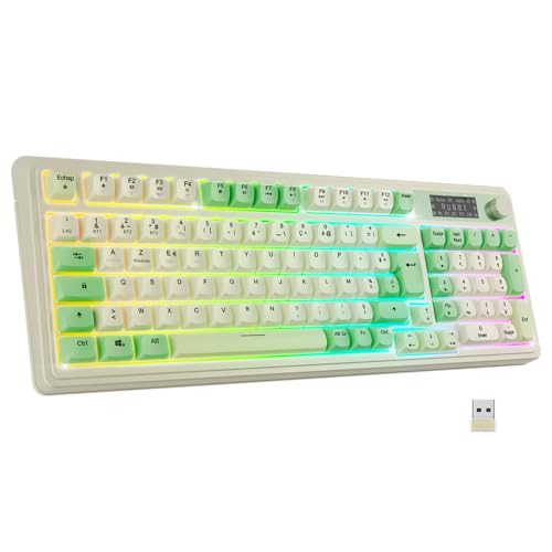 NEWWAY NK251 Kabellose Tastatur, wiederaufladbar, französisches Layout, AZERTY, drei Modi, WiFi 2,4 GHz / BT/USB-C - Digitalanzeige - Multifunktionsrad - RGB-Hintergrundbeleuchtung - Empfänger auf der