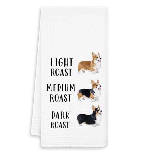OSLYSOF Corgi Coffee Kitchen Towels, Gifts for Corgi Coffee Lovers Owners Dish Tea Towels for Kitchen Decor, Dog Lover Gifts Decorative Hand Towels for Bathroom, 16x24 Inch