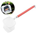 Pssopp Aquarium Kescher Fischnetz Ausziehbare Teleskop Fisch Garnelen Angeln Kescher mit Edelstahl Griff für Aquarien Aquarium Fische Garnelen (Rot Quadratisch)