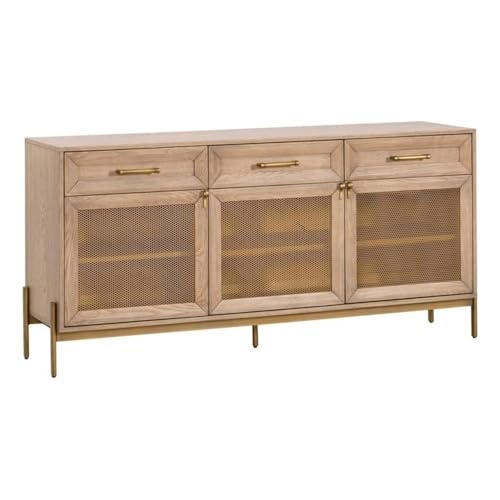 Maklaine Traditional Wood Media Sideboard, 65"W x 35"H, Light Honey