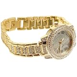 Didiseaon Orologio da Polso da Uomo Diamanti Cinturino Inox Dorato e Quadrante Decorativo per Eventi Regali